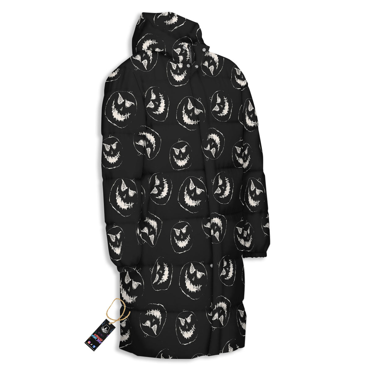 Pumpkin Faces Halloween Print Pattern Long Down Jacket-grizzshop