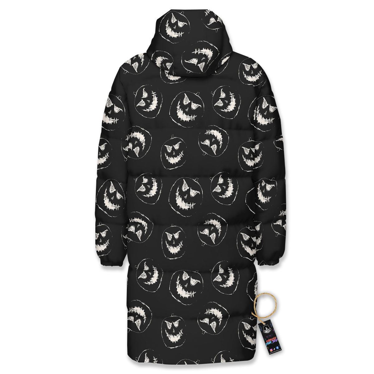 Pumpkin Faces Halloween Print Pattern Long Down Jacket-grizzshop