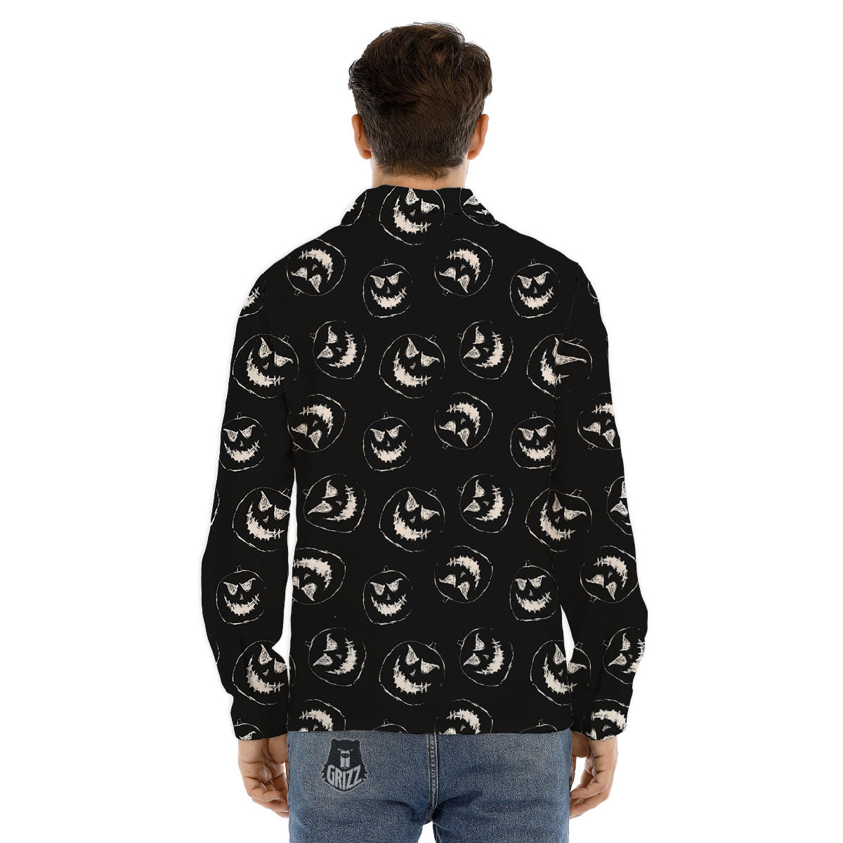 Pumpkin Faces Halloween Print Pattern Men's Dress Shirts-grizzshop
