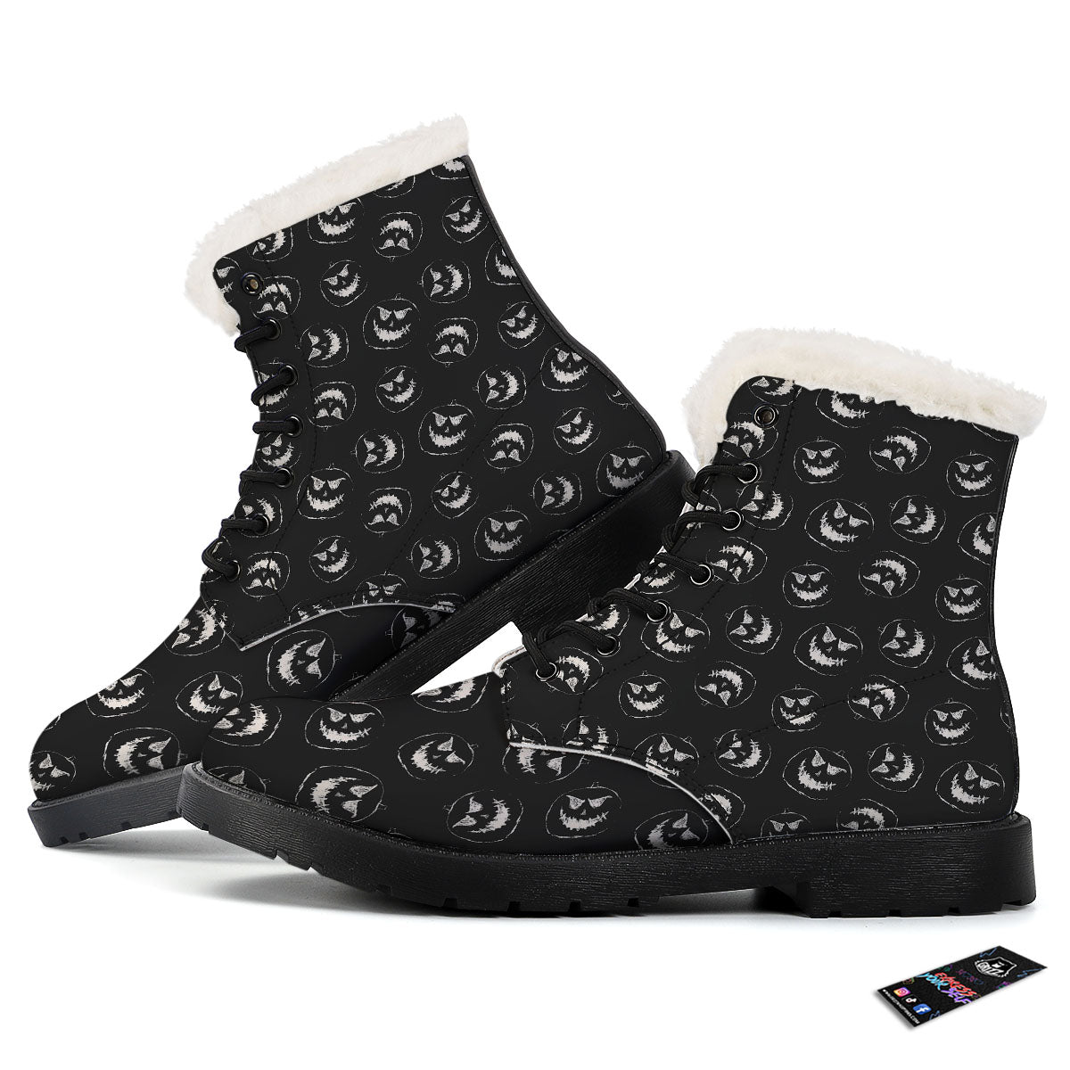 Pumpkin Faces Halloween Print Pattern Winter Boots-grizzshop