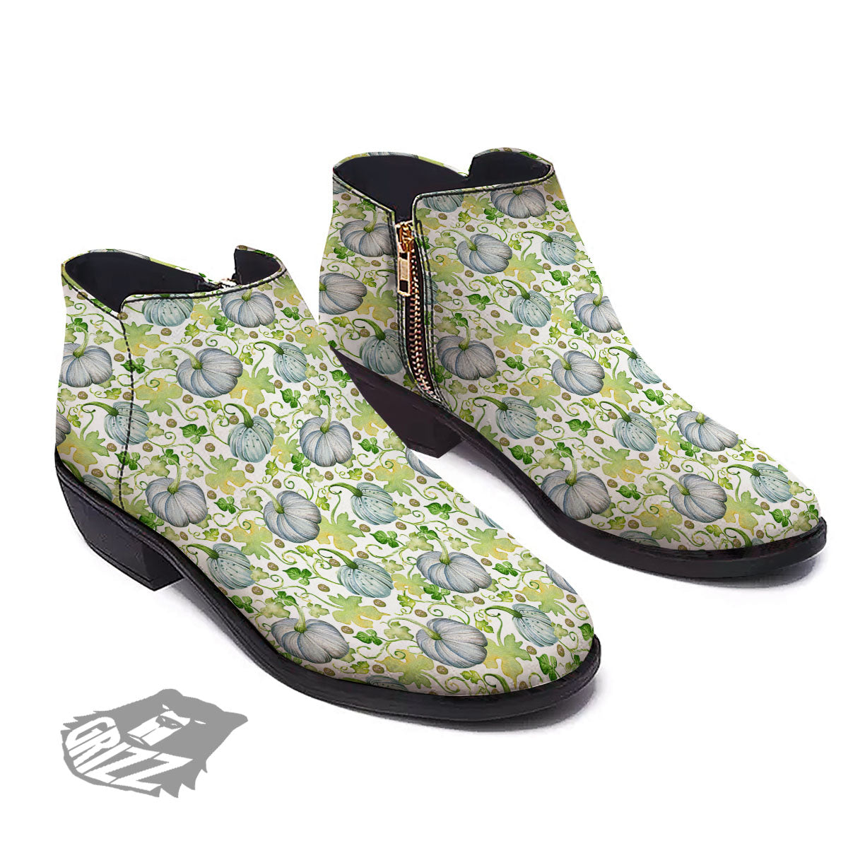 Pumpkin Green Print Pattern Ankle Boots-grizzshop