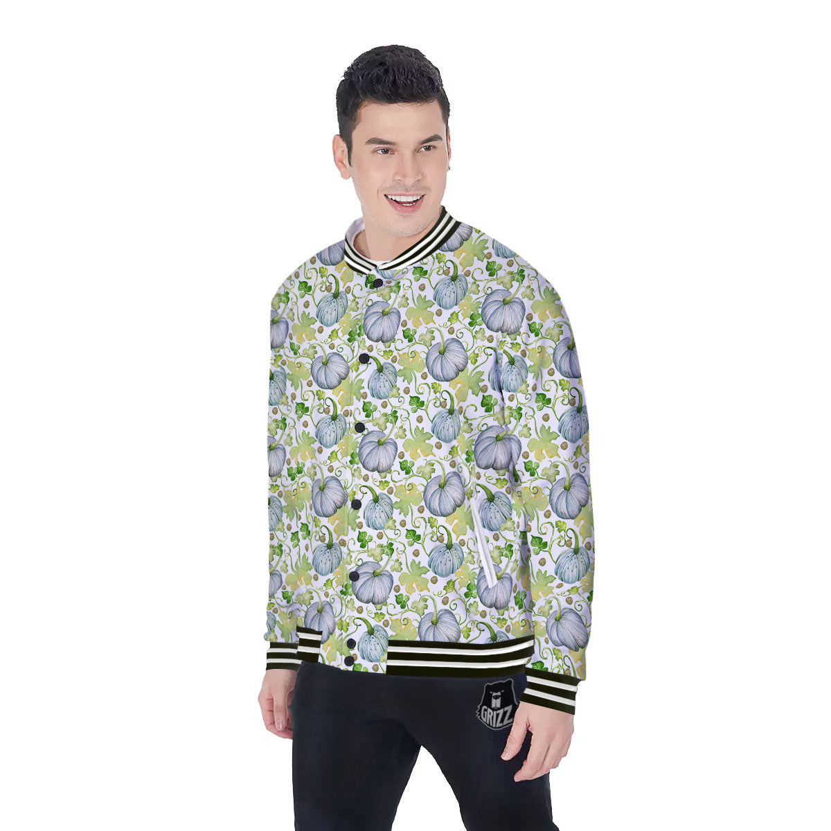 Pumpkin Green Print Pattern Baseball Jacket-grizzshop