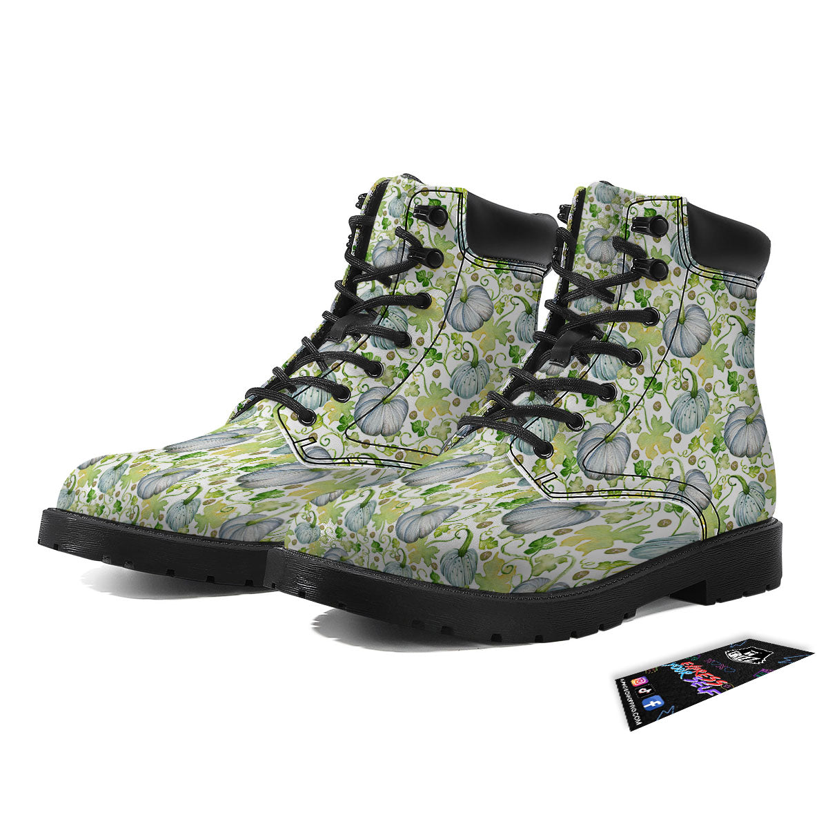 Pumpkin Green Print Pattern Boots-grizzshop