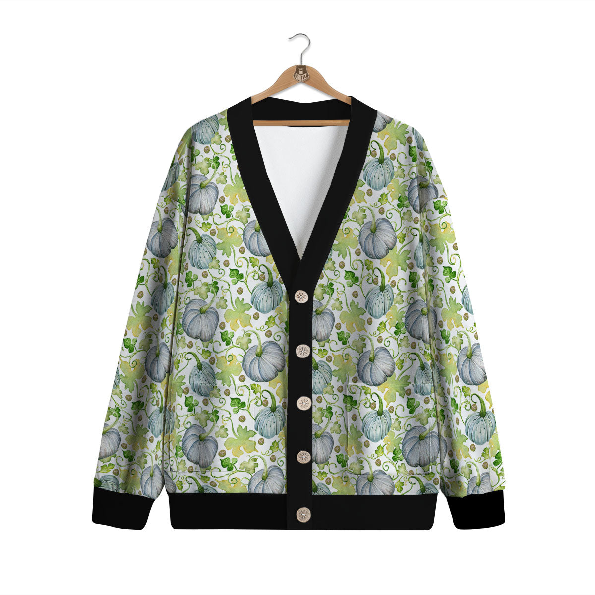 Pumpkin Green Print Pattern Cardigan-grizzshop