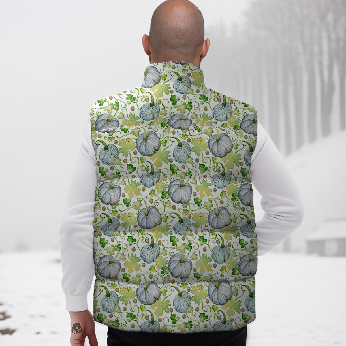 Pumpkin Green Print Pattern Down Vest-grizzshop