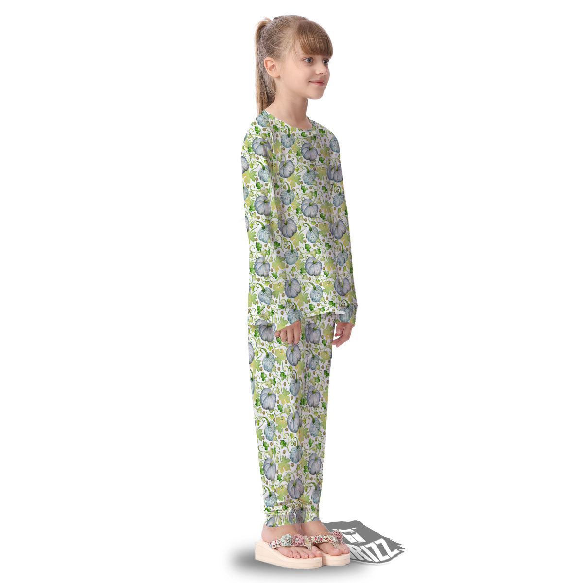 Pumpkin Green Print Pattern Kid's Pajamas-grizzshop