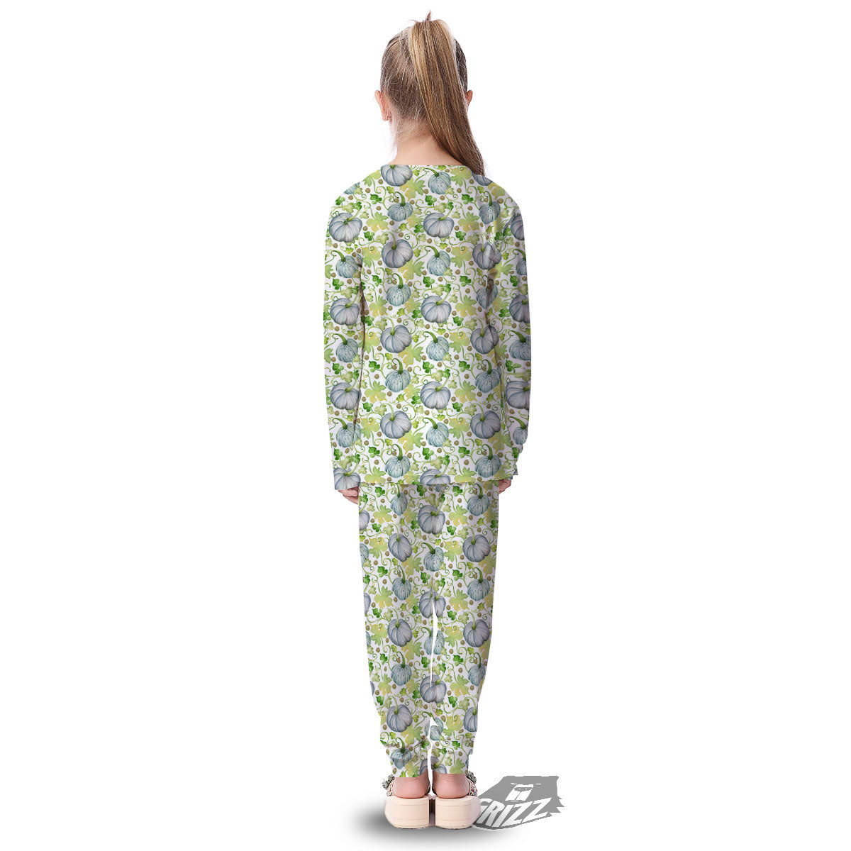 Pumpkin Green Print Pattern Kid's Pajamas-grizzshop