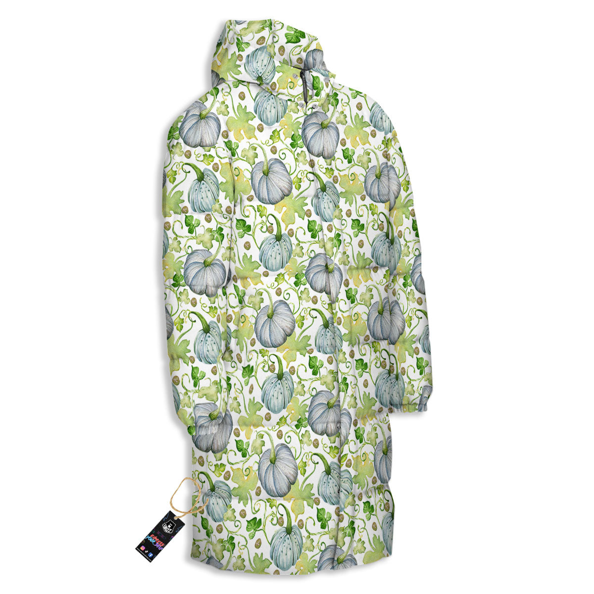 Pumpkin Green Print Pattern Long Down Jacket-grizzshop