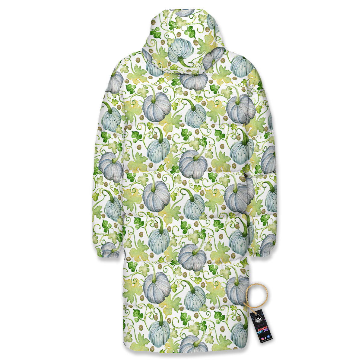 Pumpkin Green Print Pattern Long Down Jacket-grizzshop