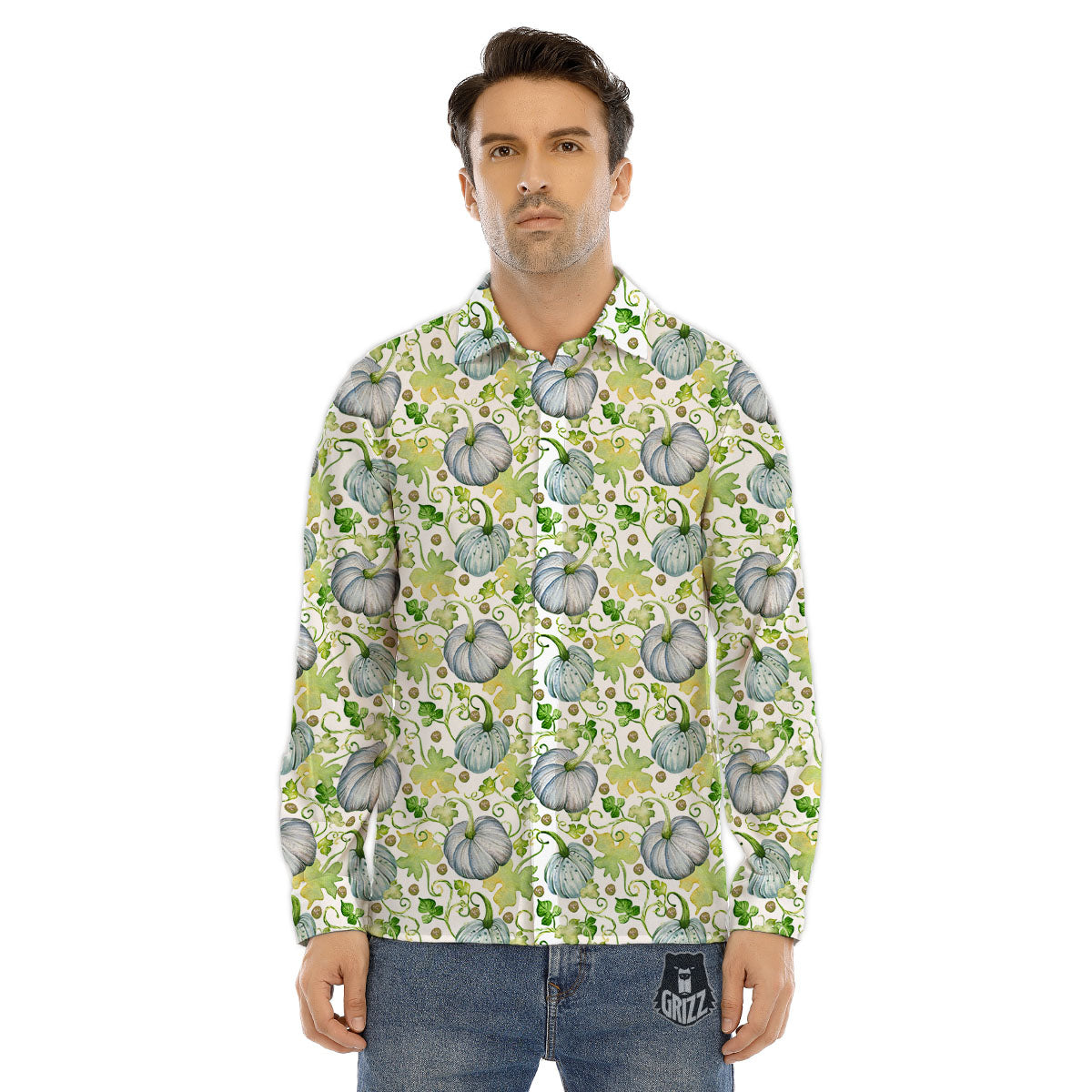Pumpkin Green Print Pattern Men's Dress Shirts-grizzshop