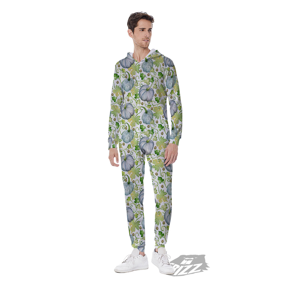 Pumpkin Green Print Pattern Men's Jumpsuit-grizzshop