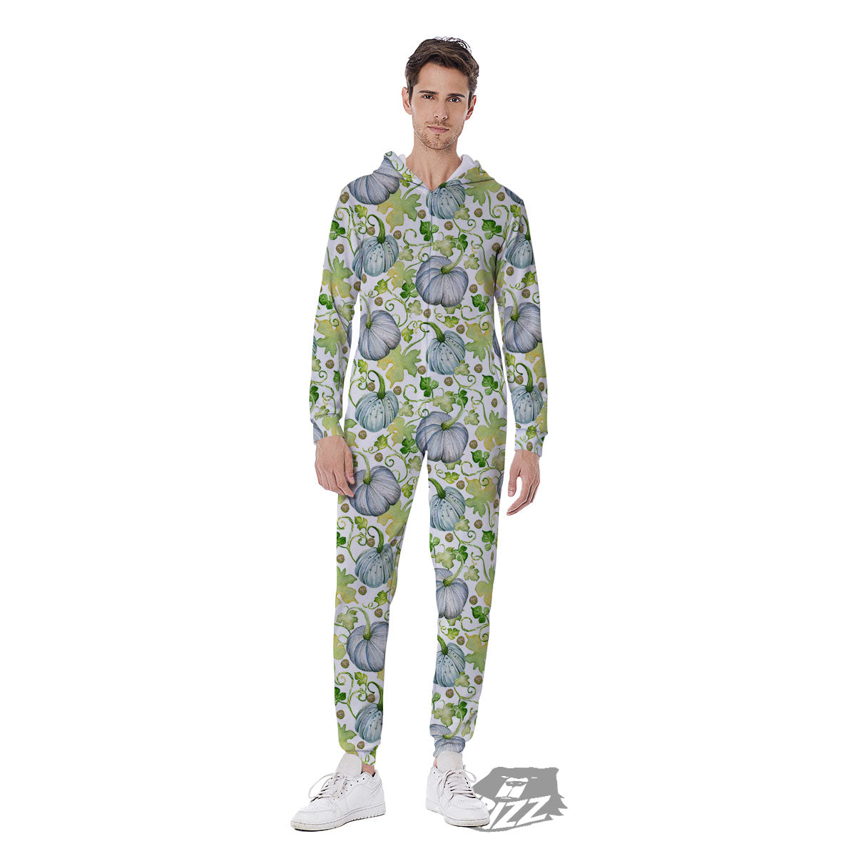 Pumpkin Green Print Pattern Men's Jumpsuit-grizzshop