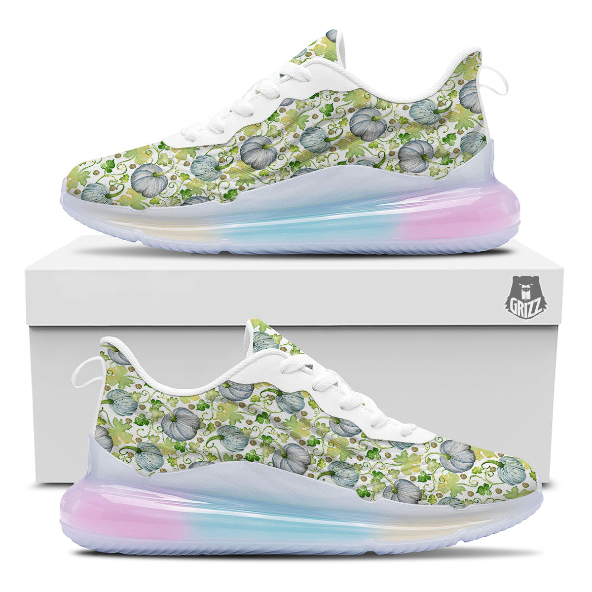 Pumpkin Green Print Pattern Running Sneakers-grizzshop