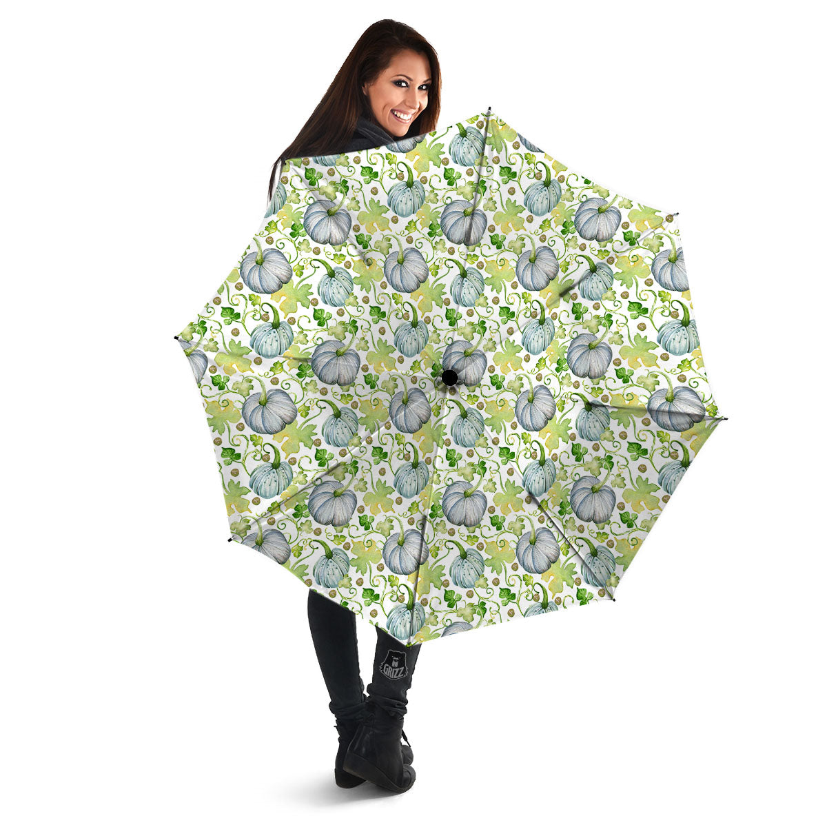 Pumpkin Green Print Pattern Umbrella-grizzshop
