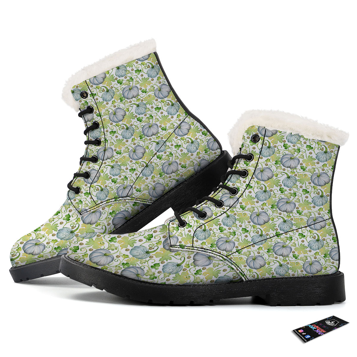 Pumpkin Green Print Pattern Winter Boots-grizzshop