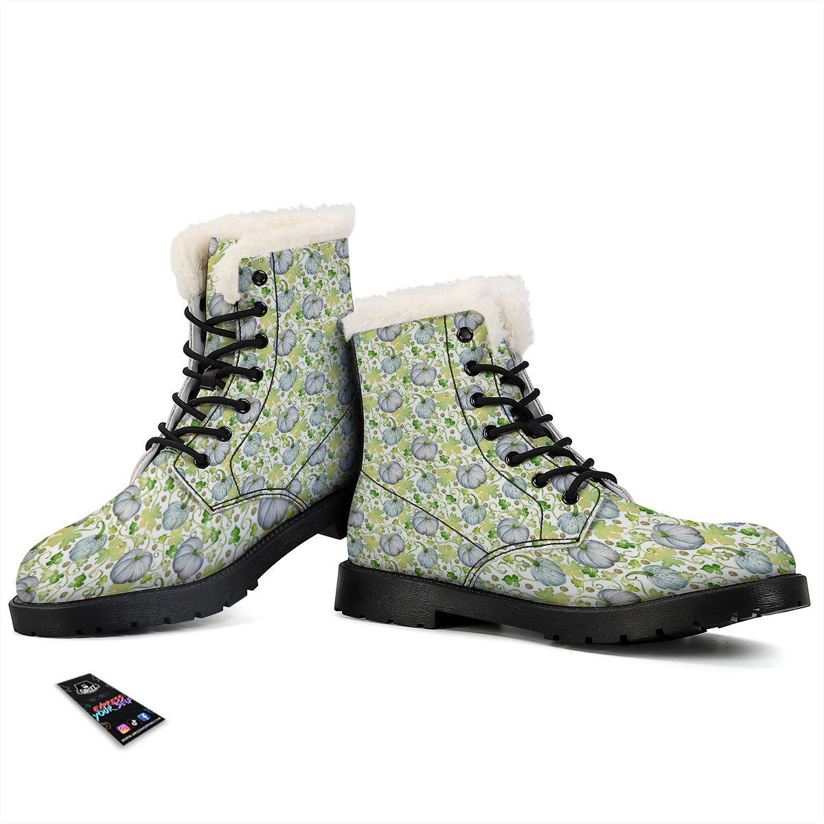 Pumpkin Green Print Pattern Winter Boots-grizzshop