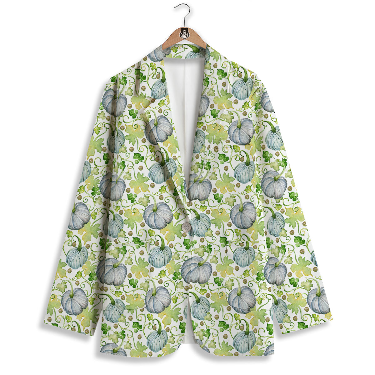 Pumpkin Green Print Pattern Women's Blazer-grizzshop