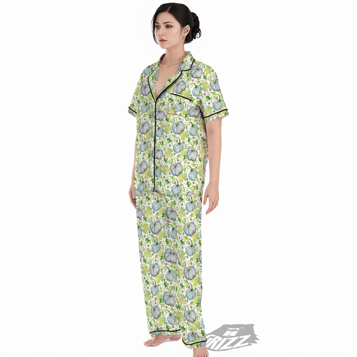 Pumpkin Green Print Pattern Women's Pajamas Set-grizzshop