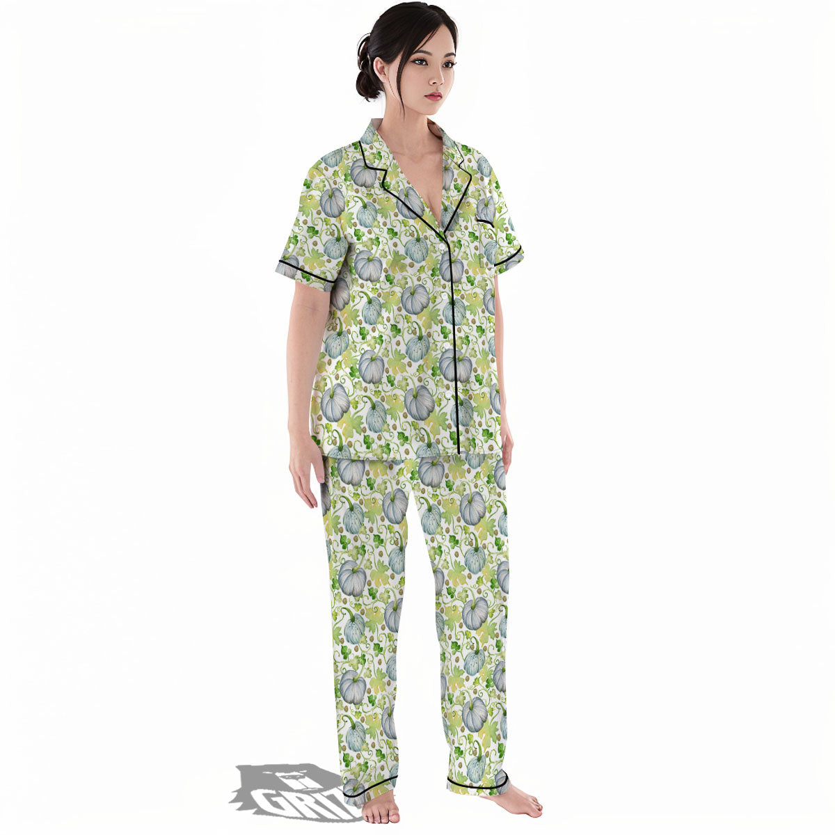 Pumpkin Green Print Pattern Women's Pajamas Set-grizzshop