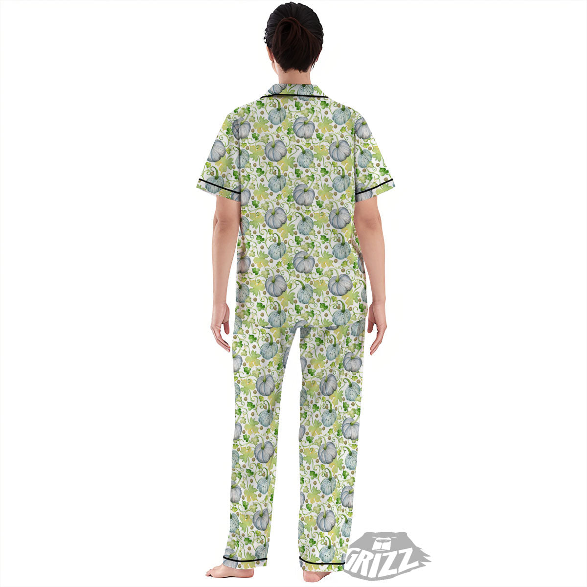 Pumpkin Green Print Pattern Women's Pajamas Set-grizzshop
