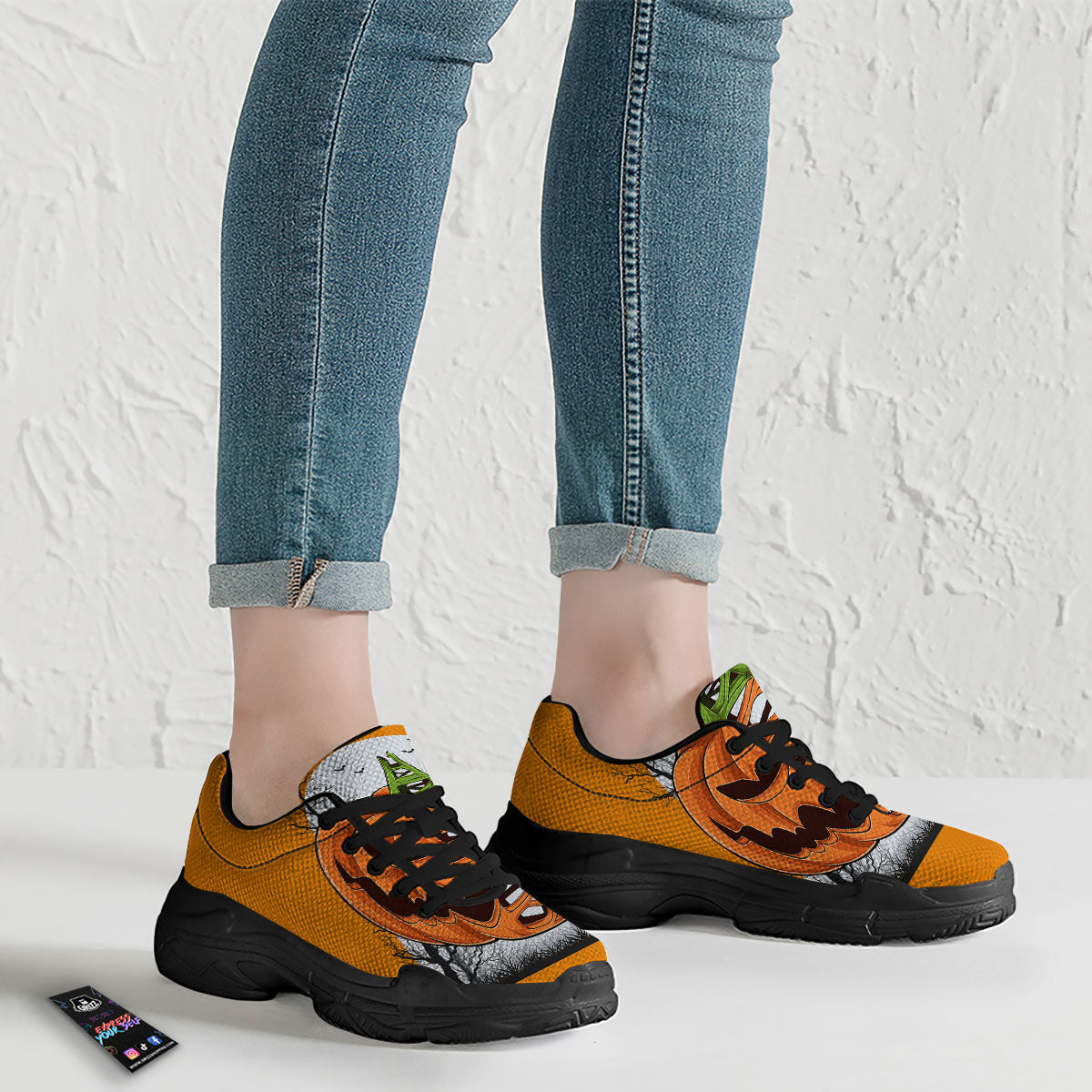 Pumpkin Halloween Character Print Black Chunky Shoes-grizzshop