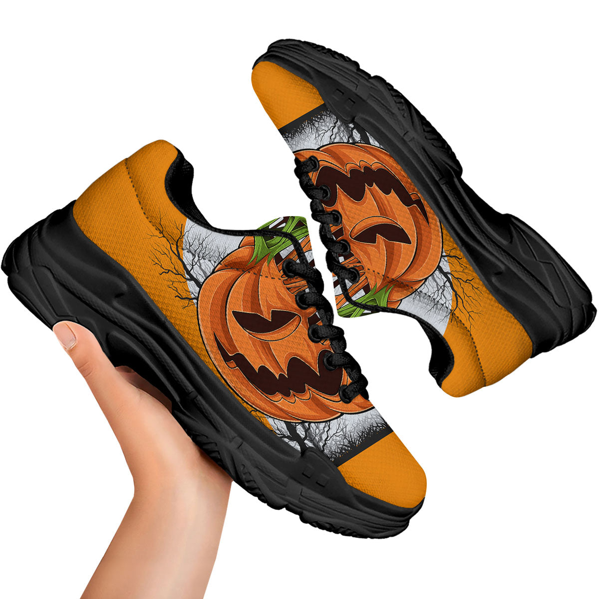 Pumpkin Halloween Character Print Black Chunky Shoes-grizzshop