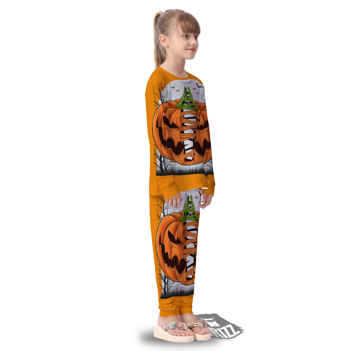 Pumpkin Halloween Character Print Kid's Pajamas-grizzshop