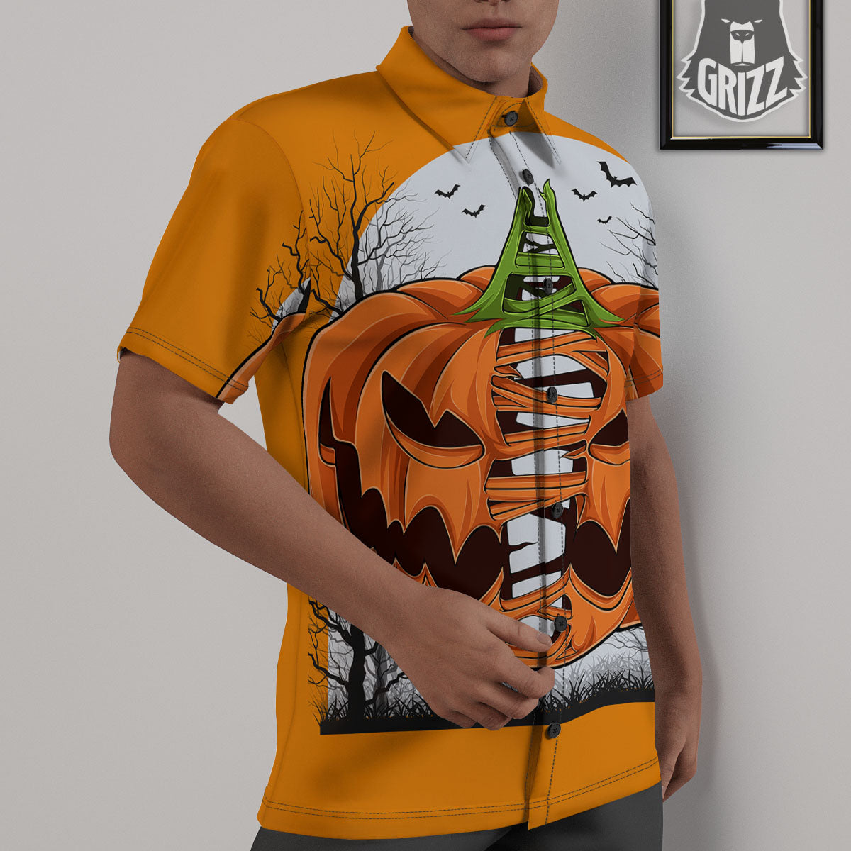 Pumpkin Halloween Character Print Untucked Shirts-grizzshop