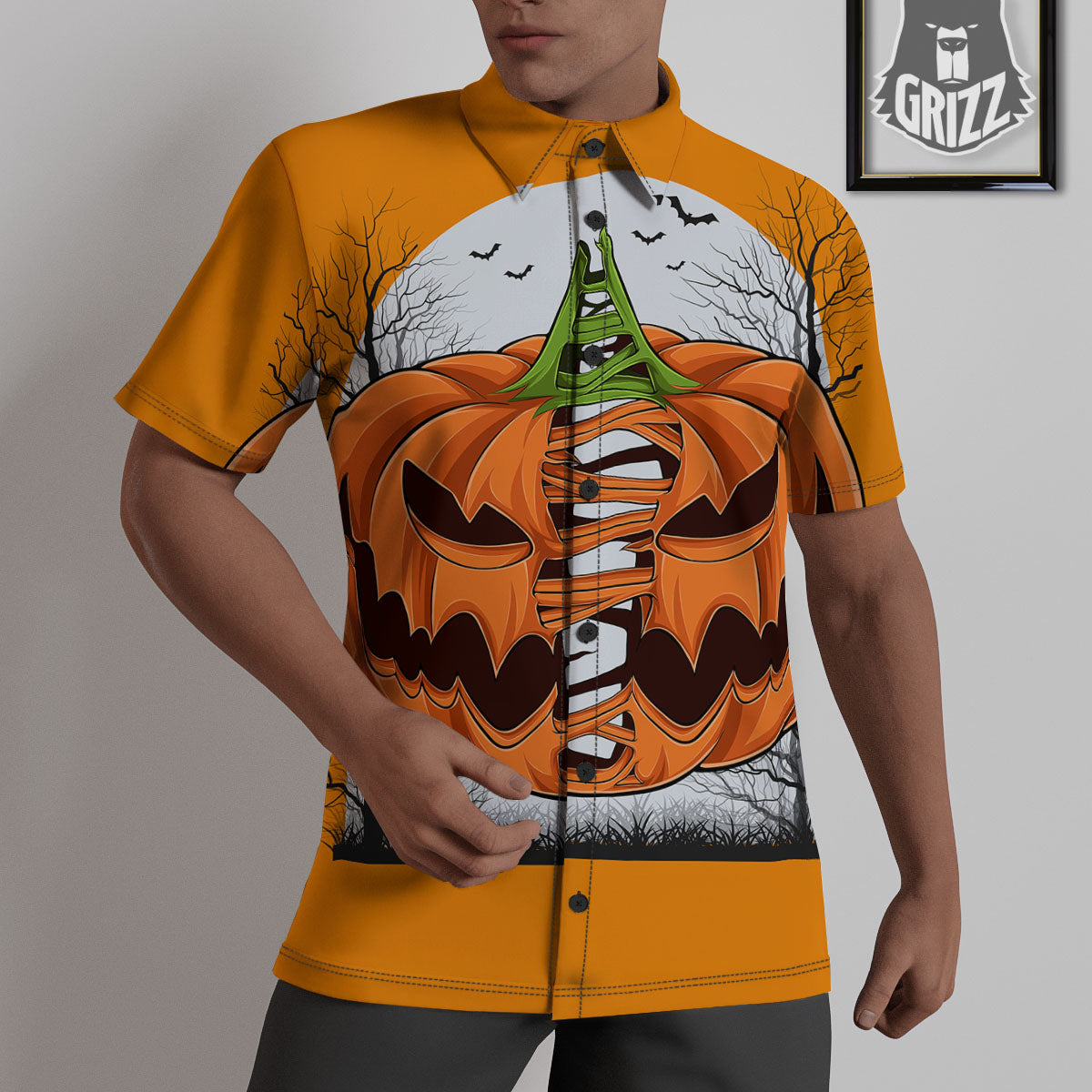 Pumpkin Halloween Character Print Untucked Shirts-grizzshop