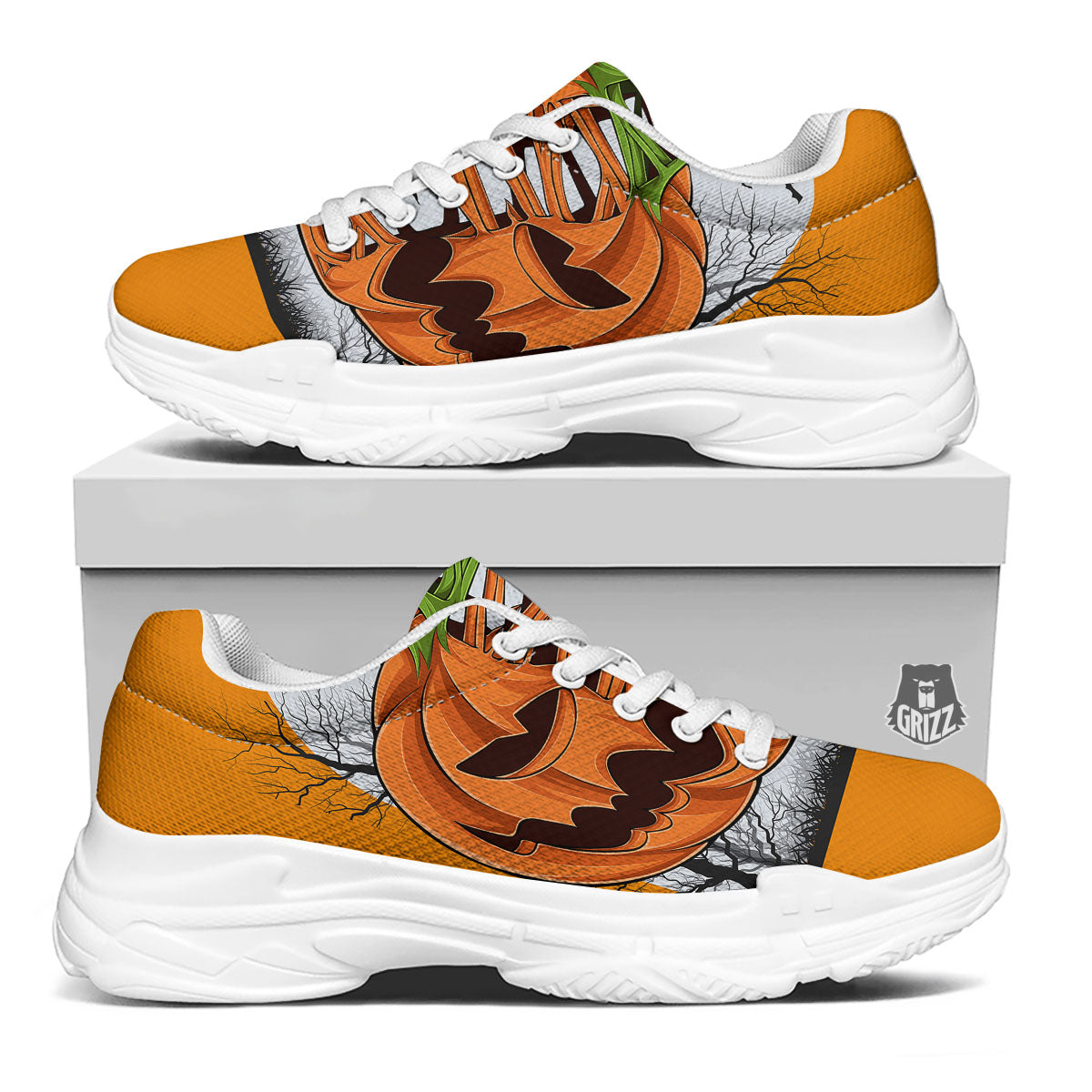 Pumpkin Halloween Character Print White Chunky Shoes-grizzshop