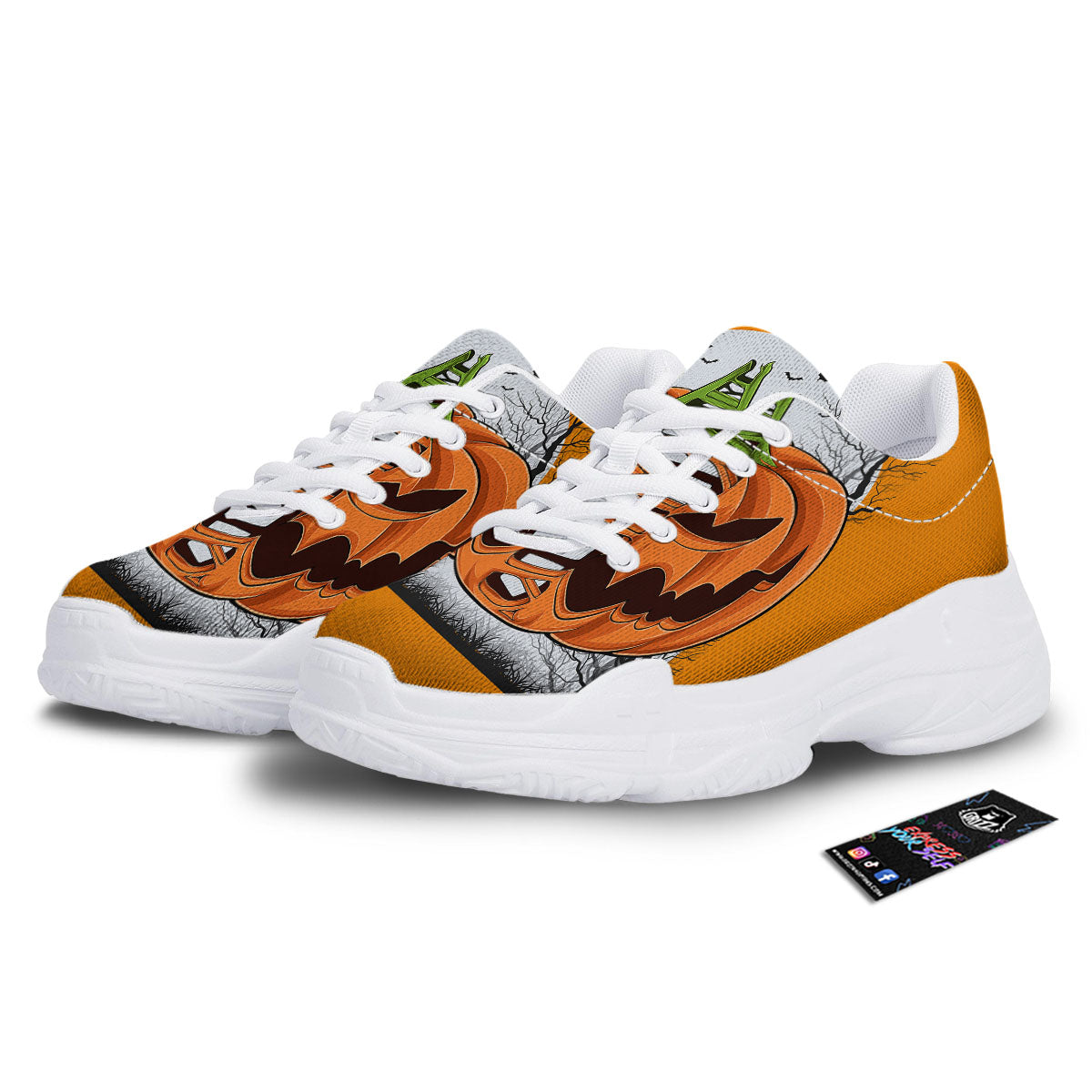 Pumpkin Halloween Character Print White Chunky Shoes-grizzshop
