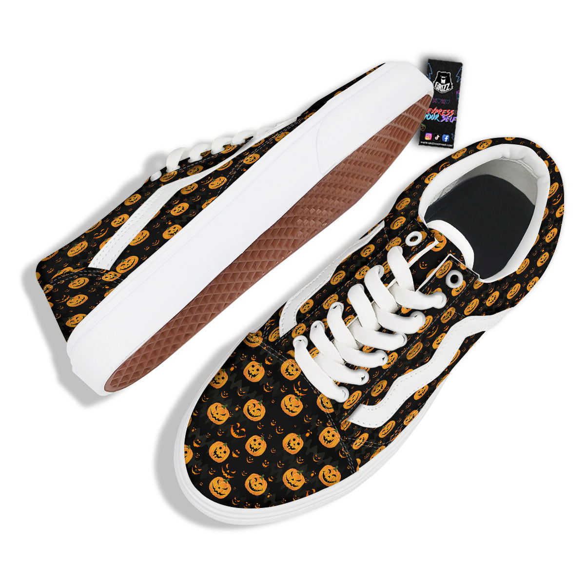 Pumpkin Halloween Fun Print Pattern Skate Shoes-grizzshop
