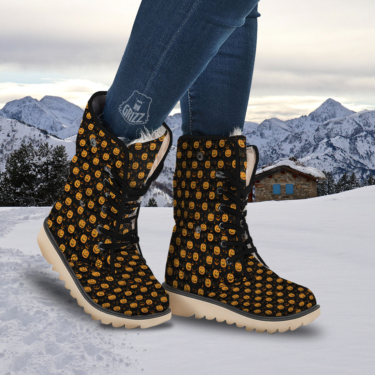 Pumpkin Halloween Fun Print Pattern Snow Boots-grizzshop