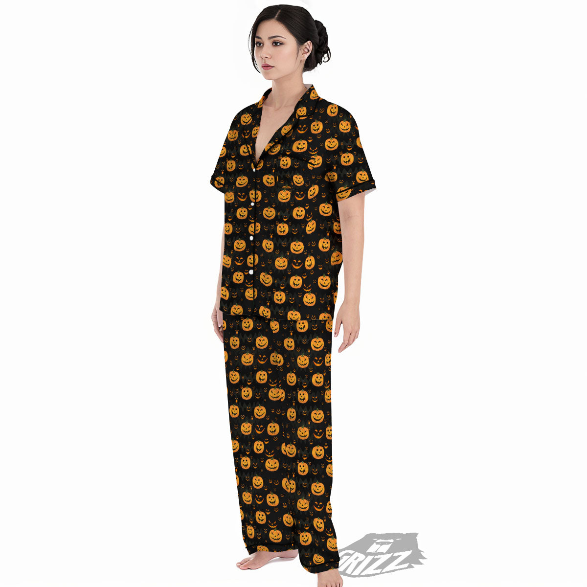 Pumpkin Halloween Fun Print Pattern Women's Pajamas Set-grizzshop