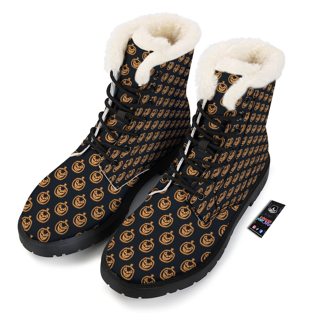 Pumpkin Halloween Print Pattern Winter Boots-grizzshop