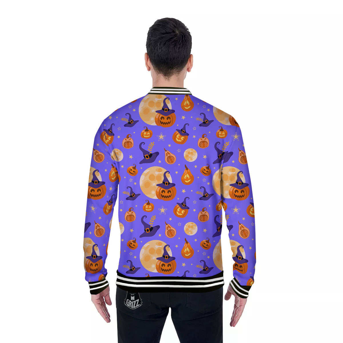 Pumpkin Halloween Purple Print Pattern Baseball Jacket-grizzshop