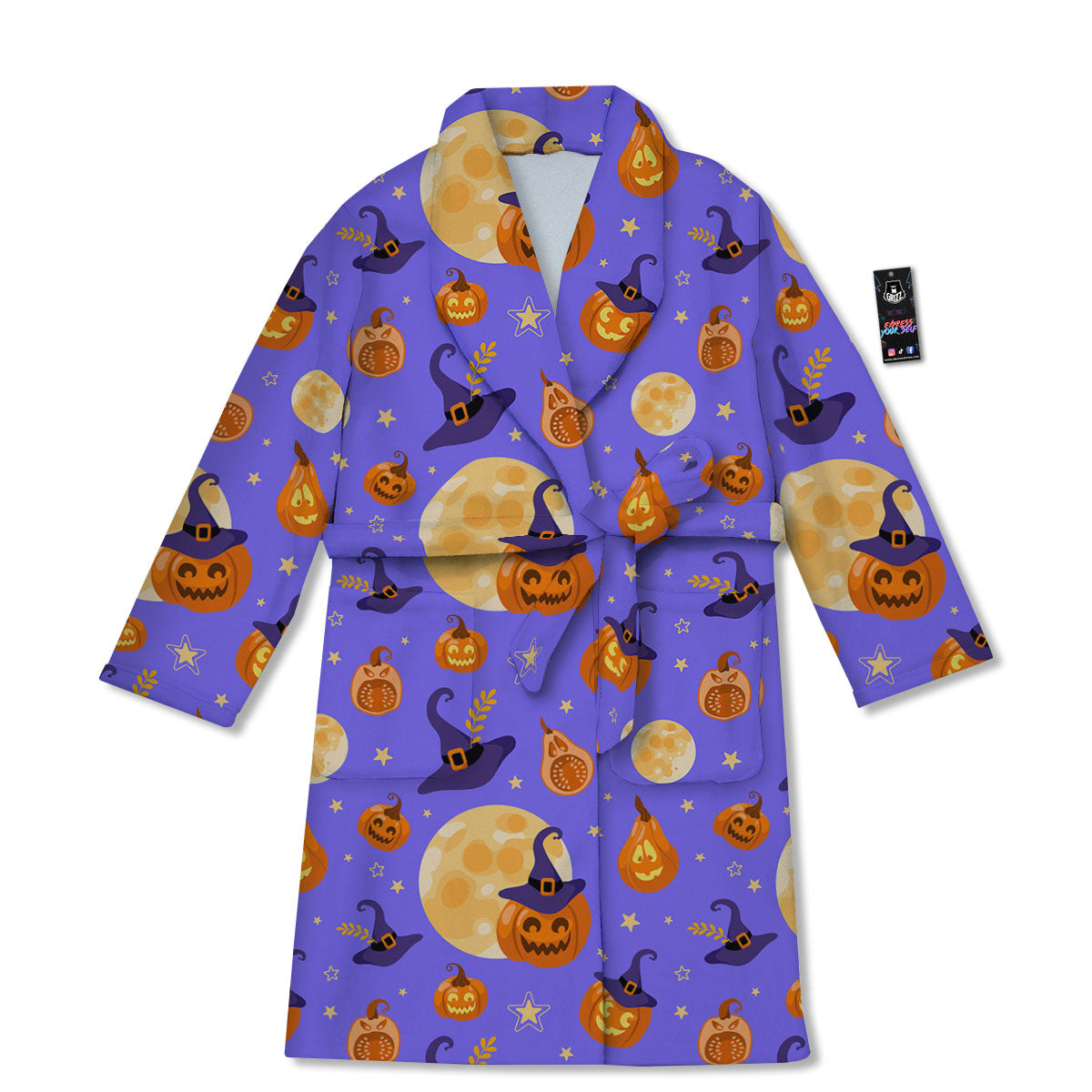 Pumpkin Halloween Purple Print Pattern Bathrobe-grizzshop