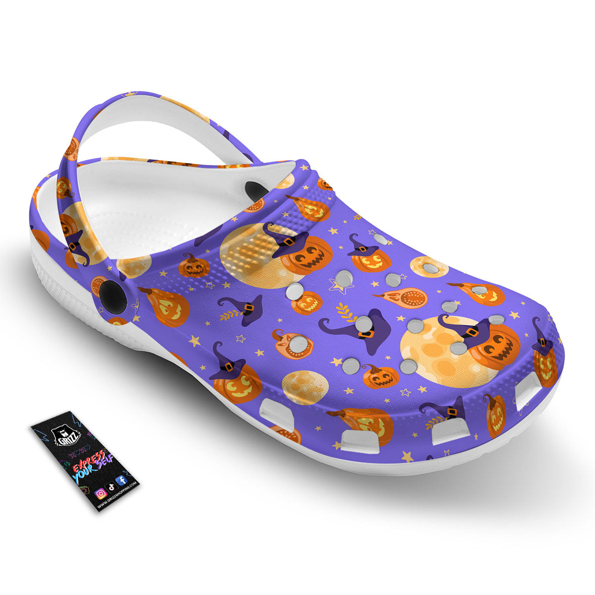 Pumpkin Halloween Purple Print Pattern Clog-grizzshop