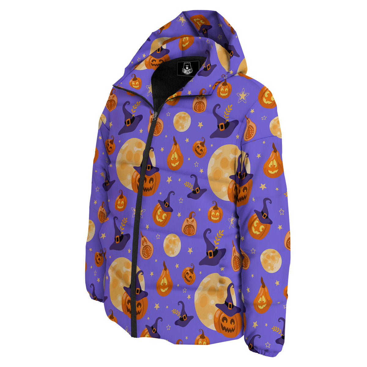 Pumpkin Halloween Purple Print Pattern Down Jacket-grizzshop