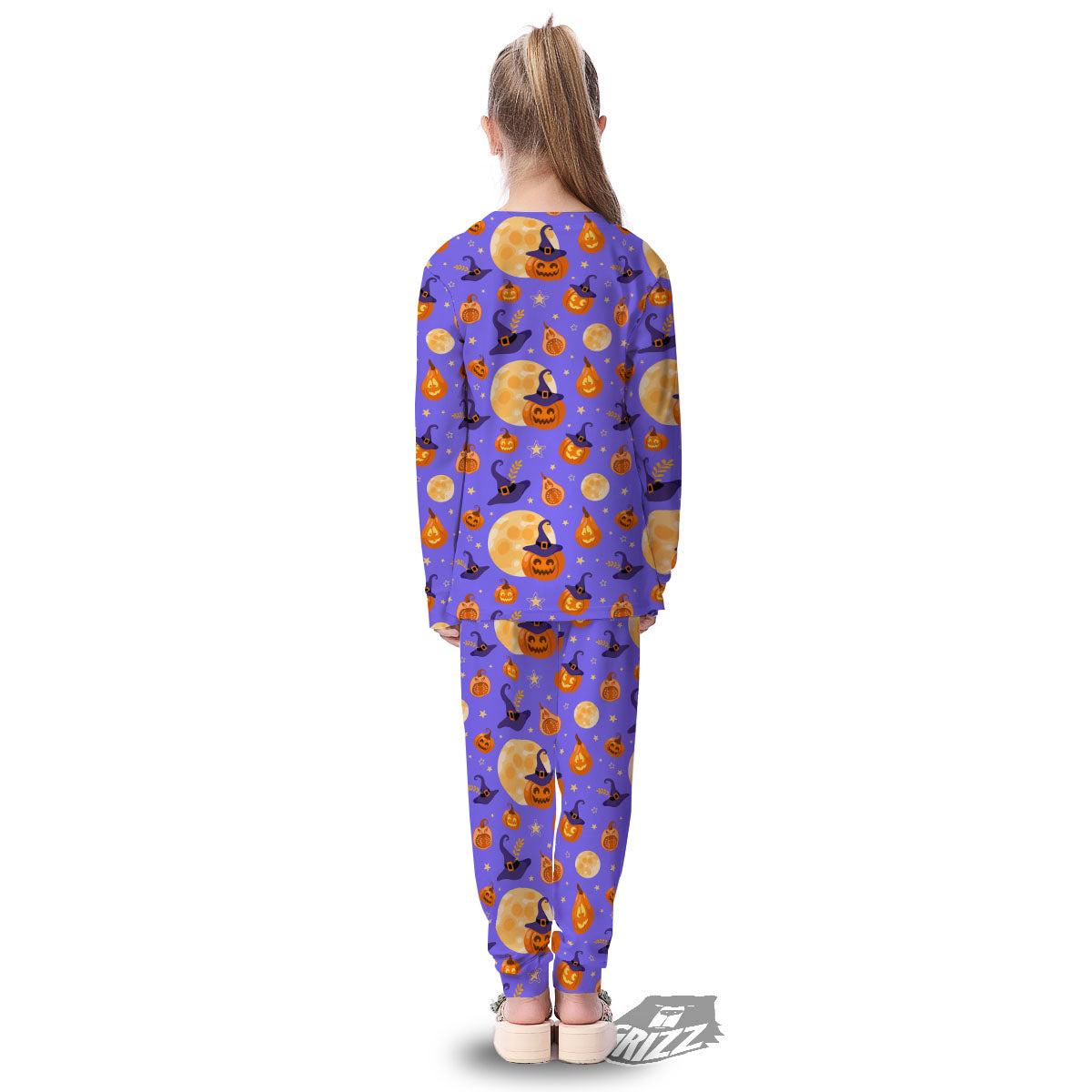 Pumpkin Halloween Purple Print Pattern Kid's Pajamas-grizzshop