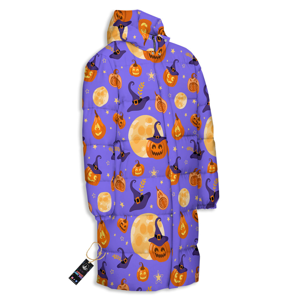 Pumpkin Halloween Purple Print Pattern Long Down Jacket-grizzshop