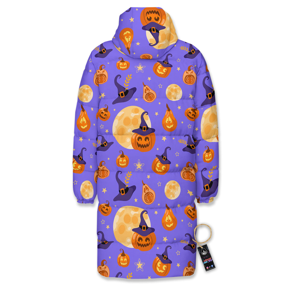Pumpkin Halloween Purple Print Pattern Long Down Jacket-grizzshop