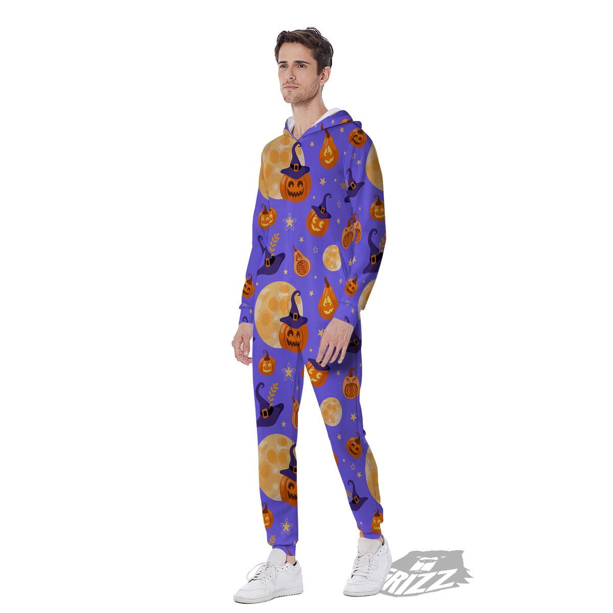 Pumpkin Halloween Purple Print Pattern Men's Jumpsuit-grizzshop
