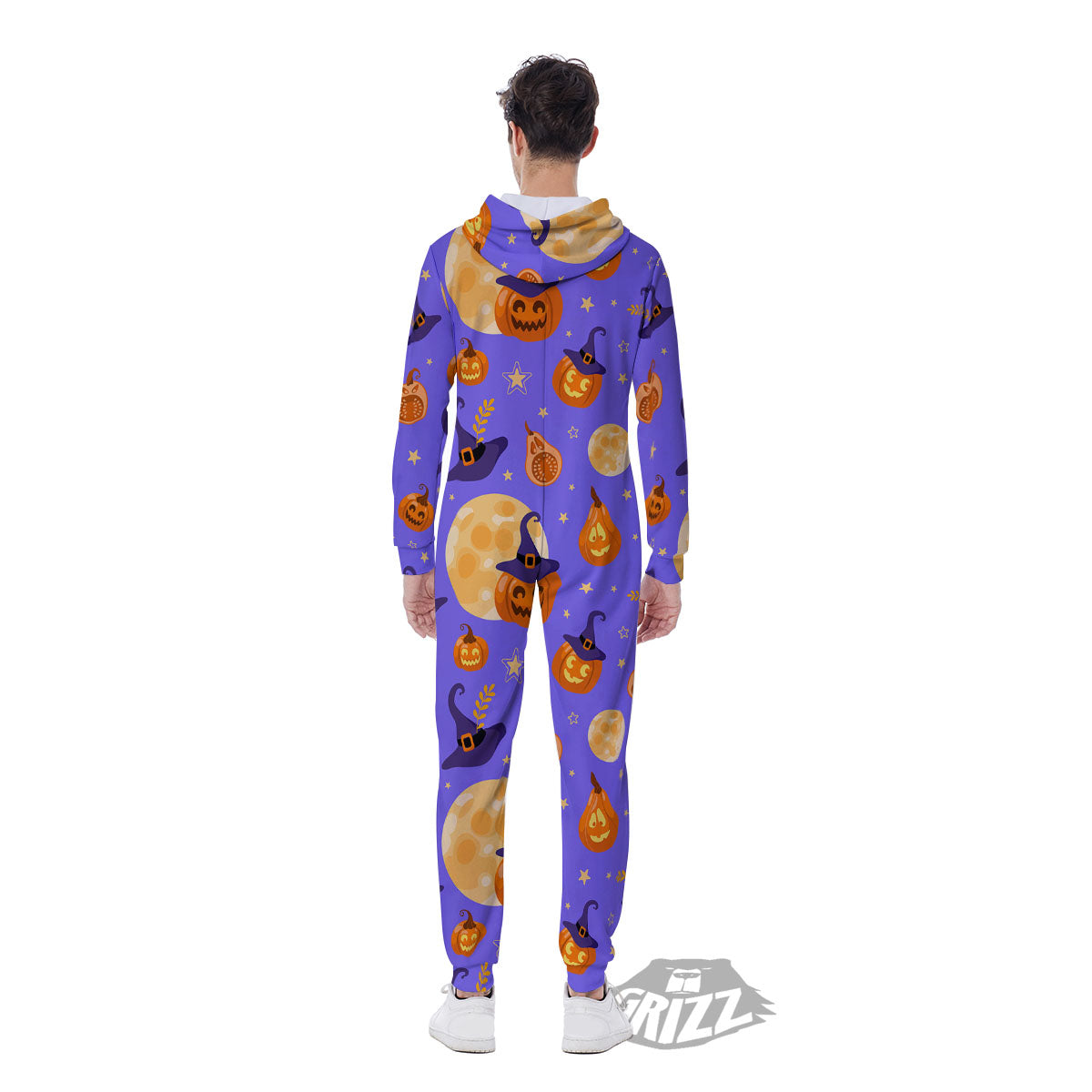 Pumpkin Halloween Purple Print Pattern Men's Jumpsuit-grizzshop