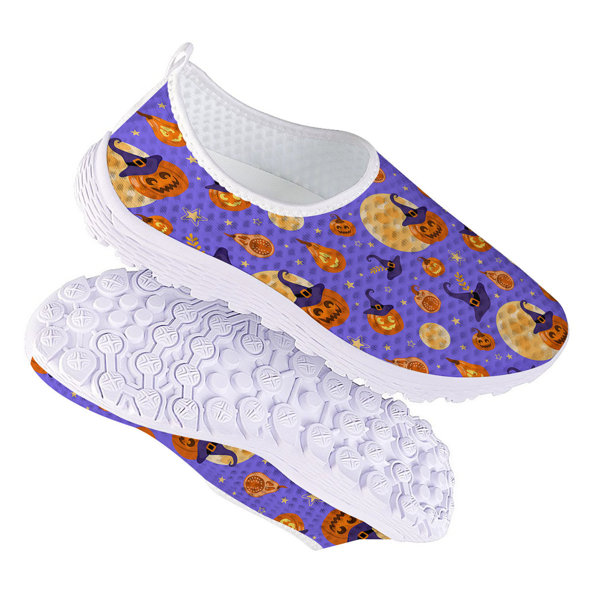 Pumpkin Halloween Purple Print Pattern Nurse Shoes-grizzshop