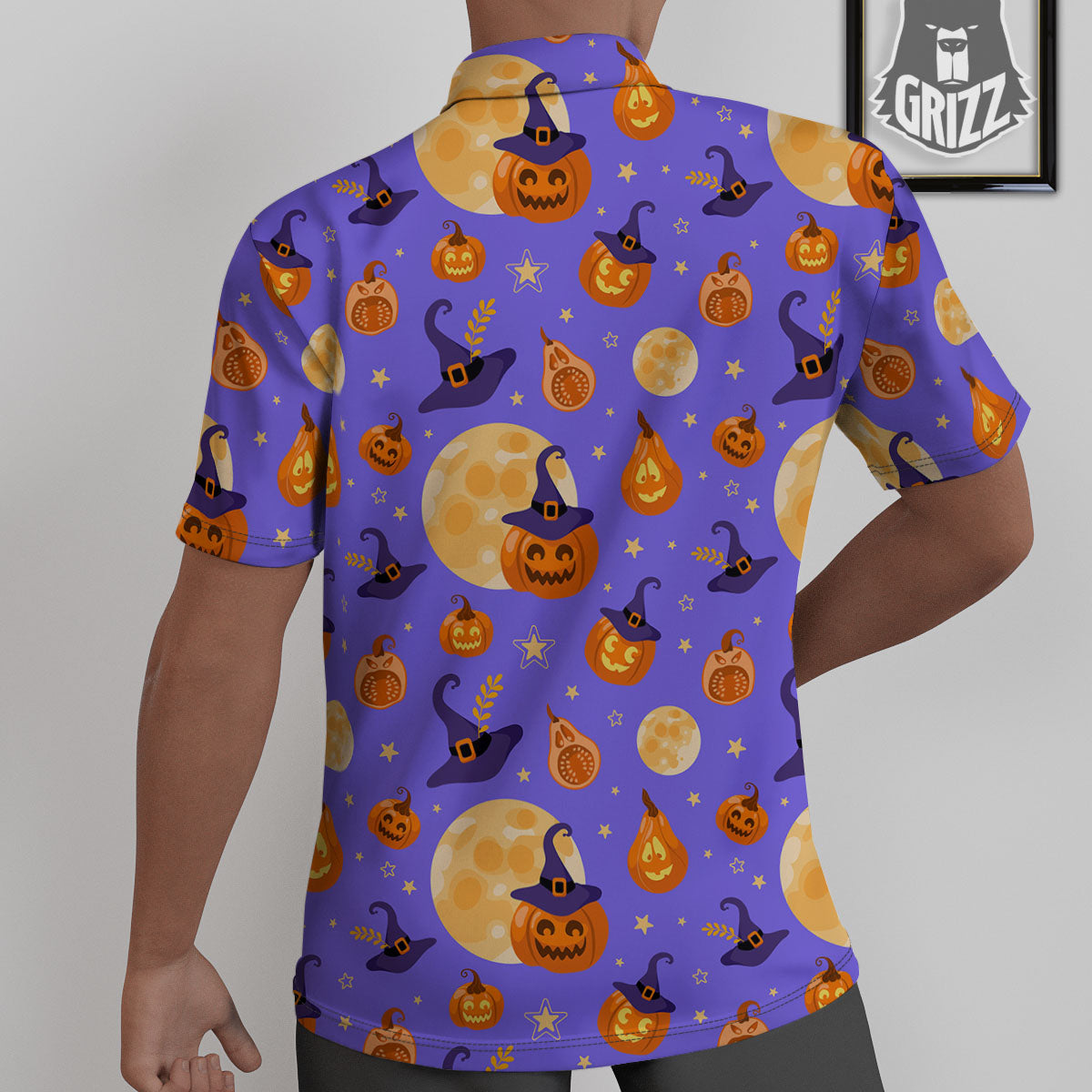 Pumpkin Halloween Purple Print Pattern Untucked Shirts-grizzshop