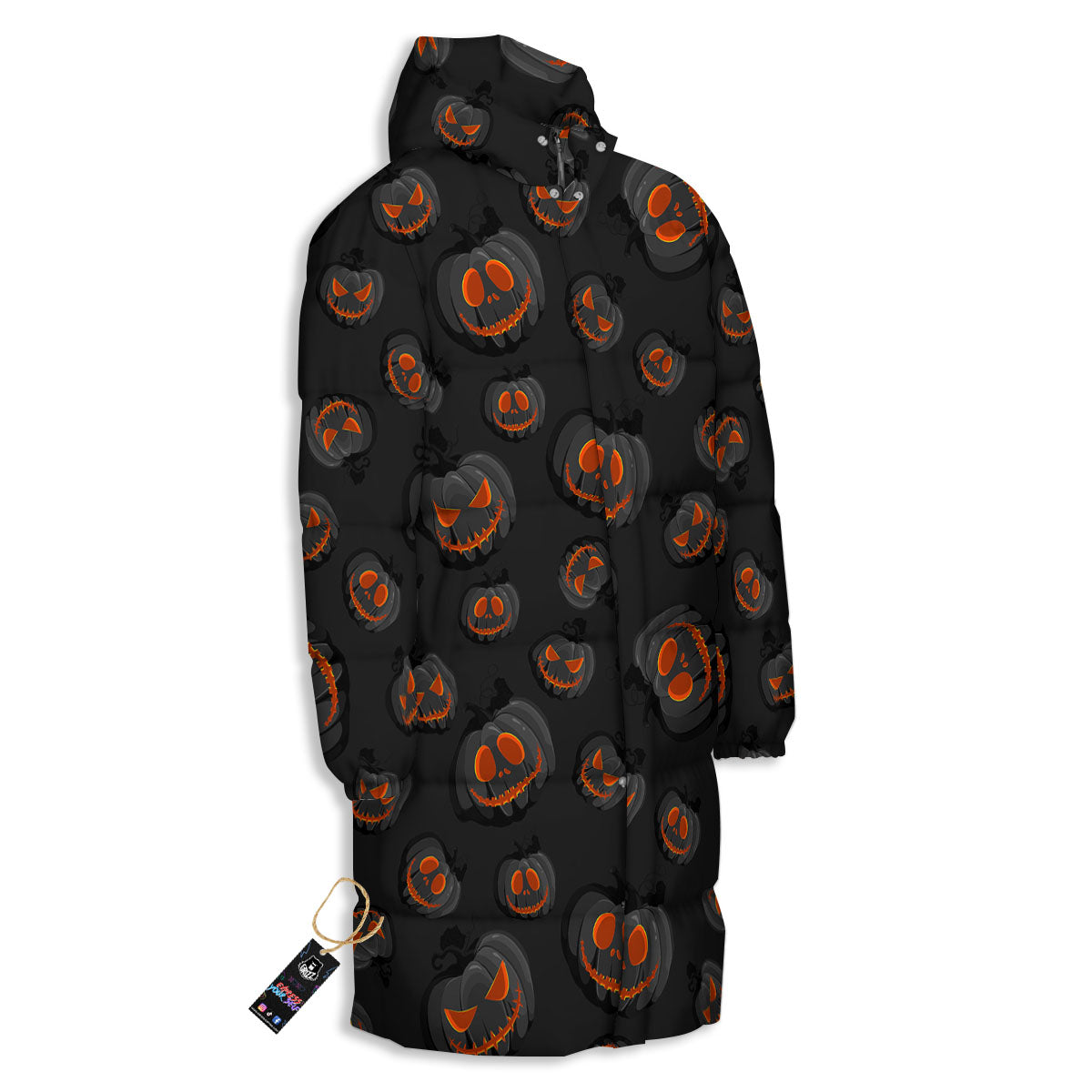 Pumpkin Jack O' Lantern Halloween Print Long Down Jacket-grizzshop