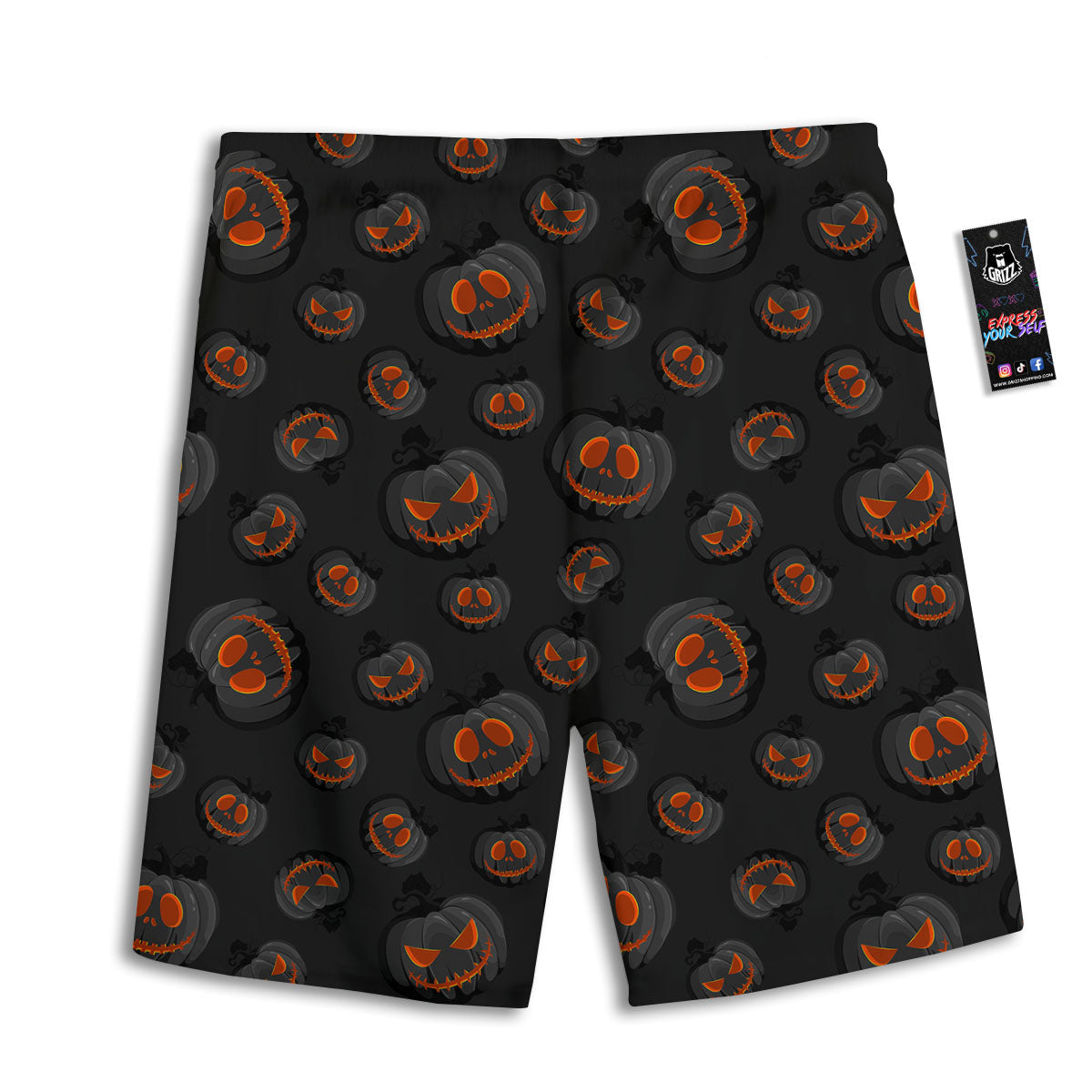 Pumpkin Jack O' Lantern Halloween Print Men's Athletic Shorts