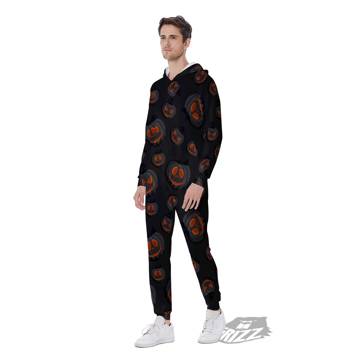 Pumpkin Jack O' Lantern Halloween Print Men's Jumpsuit-grizzshop