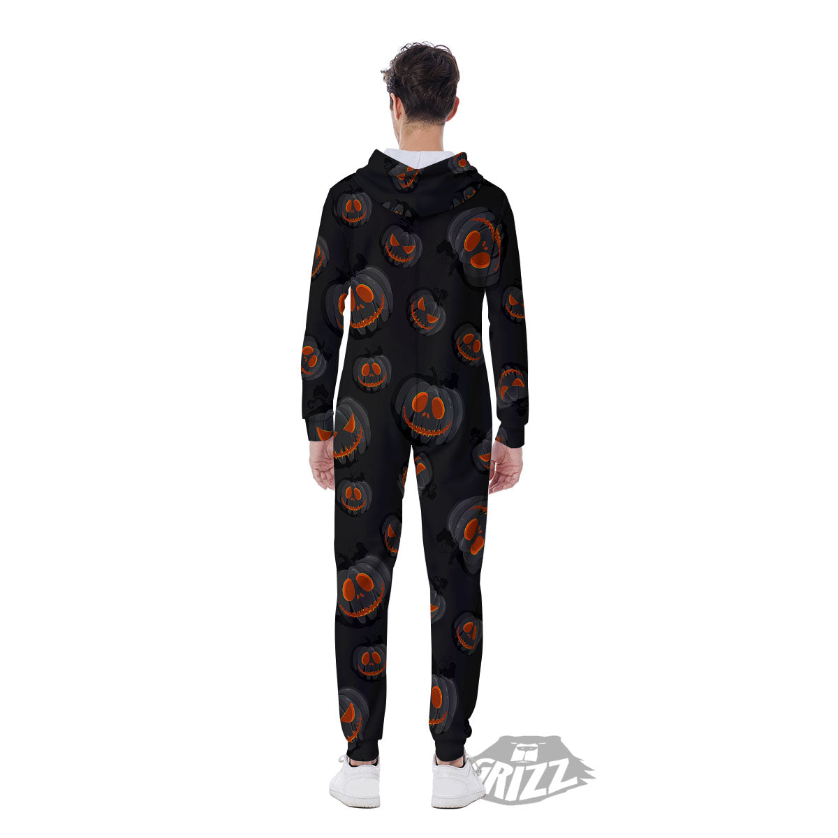 Pumpkin Jack O' Lantern Halloween Print Men's Jumpsuit-grizzshop